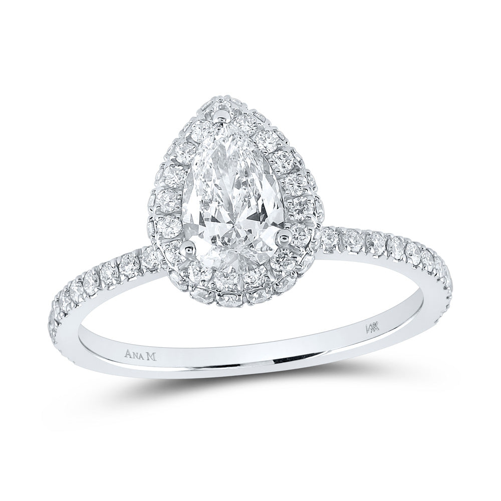 Gold Halo Bridal Wedding Engagement Ring 1-1/4 Cttw Pear Natural Diamond Womens (2.22 grams)