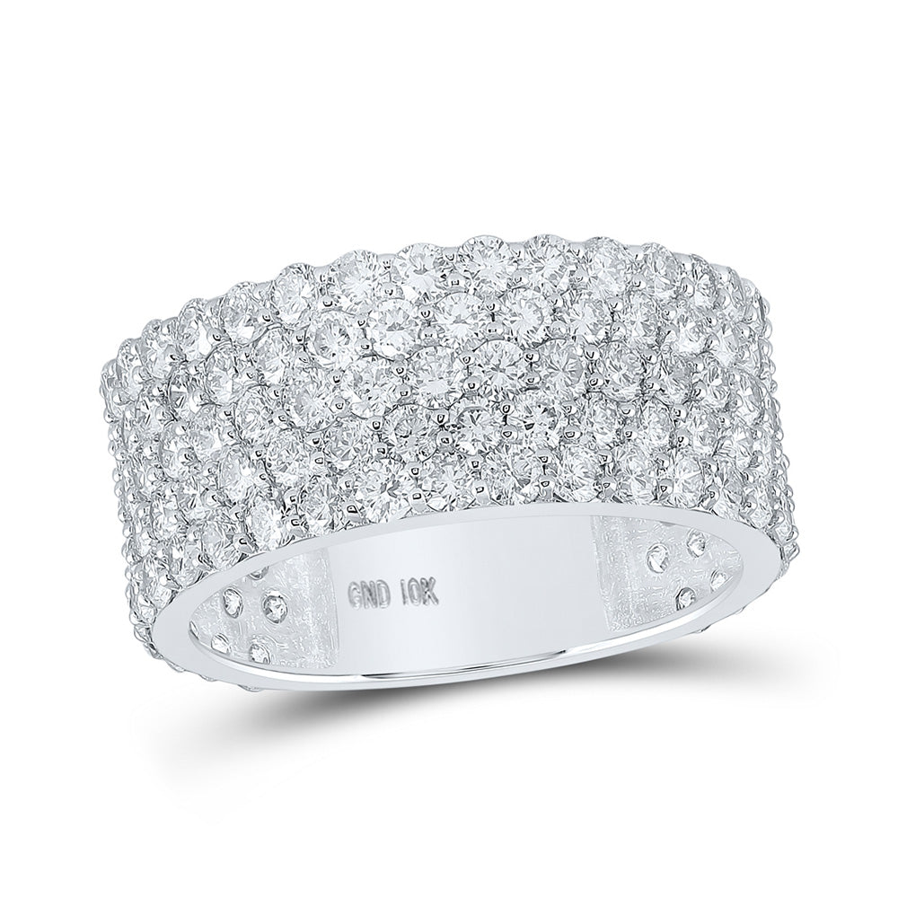 10kt White Gold Mens Round Diamond 5-row Pave Band Ring 5 Cttw