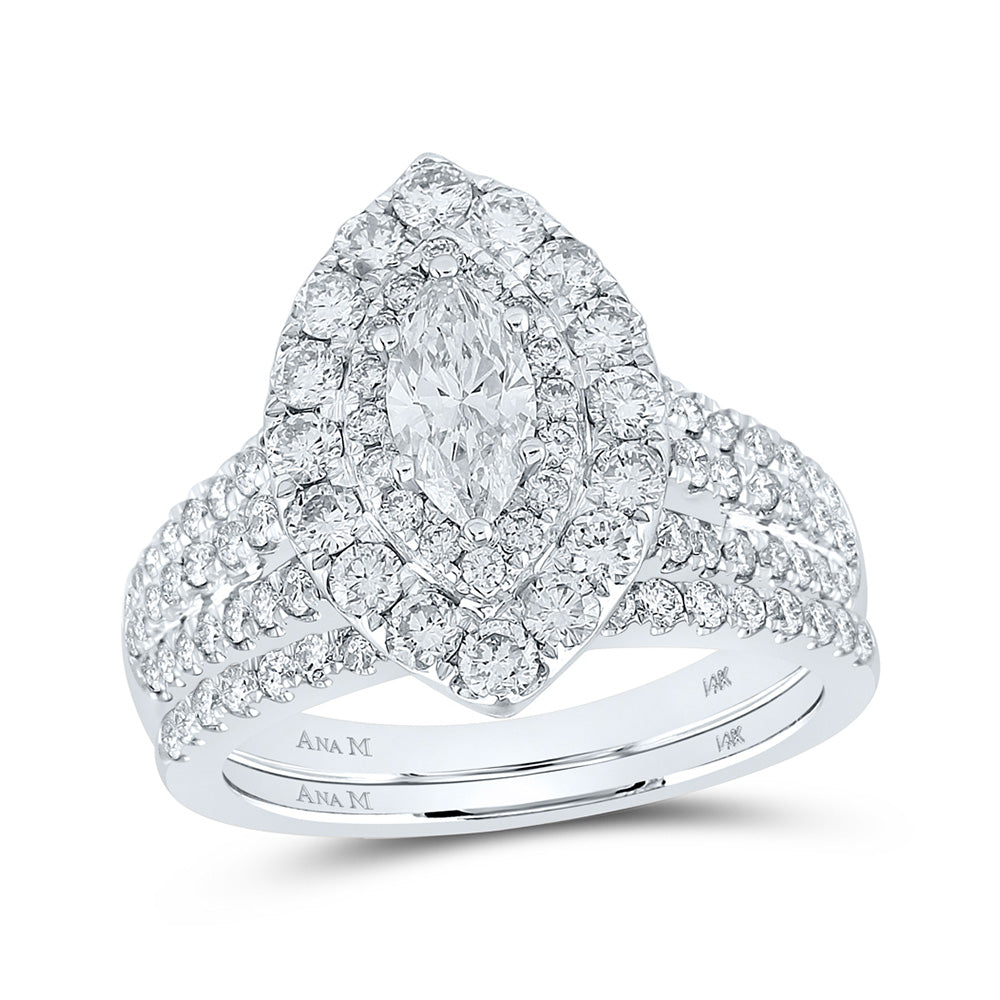 14kt Two-tone Gold Marquise Diamond Halo Bridal Wedding Ring Band Set 2 Cttw
