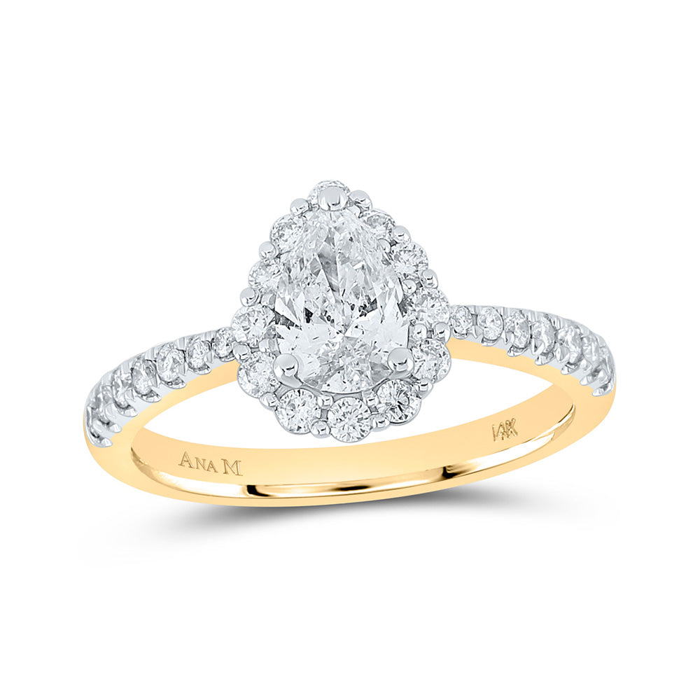 Gold Halo Bridal Wedding Engagement Ring 1-1/5 Cttw Pear Natural Diamond Womens (3.47 grams)