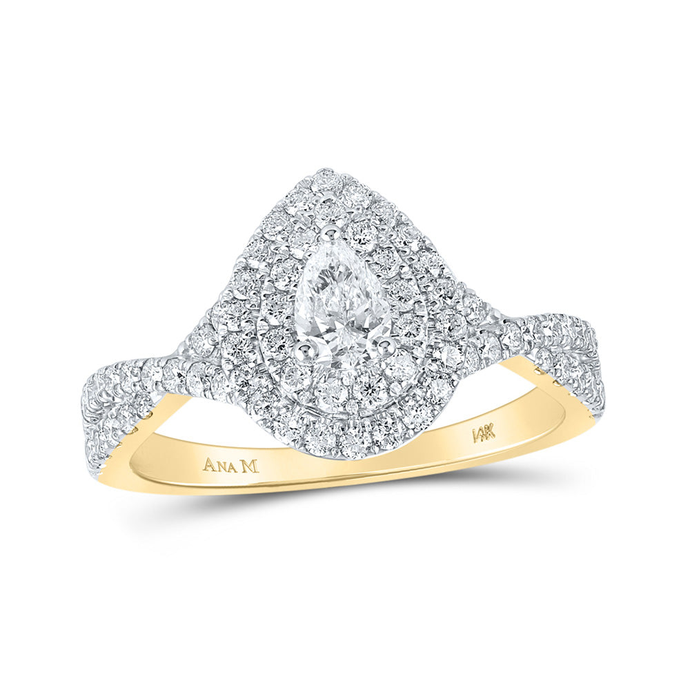 Gold Tear Halo Bridal Wedding Engagement Ring 1 Cttw Pear Natural Diamond Womens (3.86 grams)