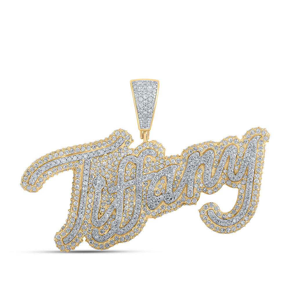 10kt Two-tone Gold Womens Round Diamond Tiffany Name Pendant 2-5/8 Cttw