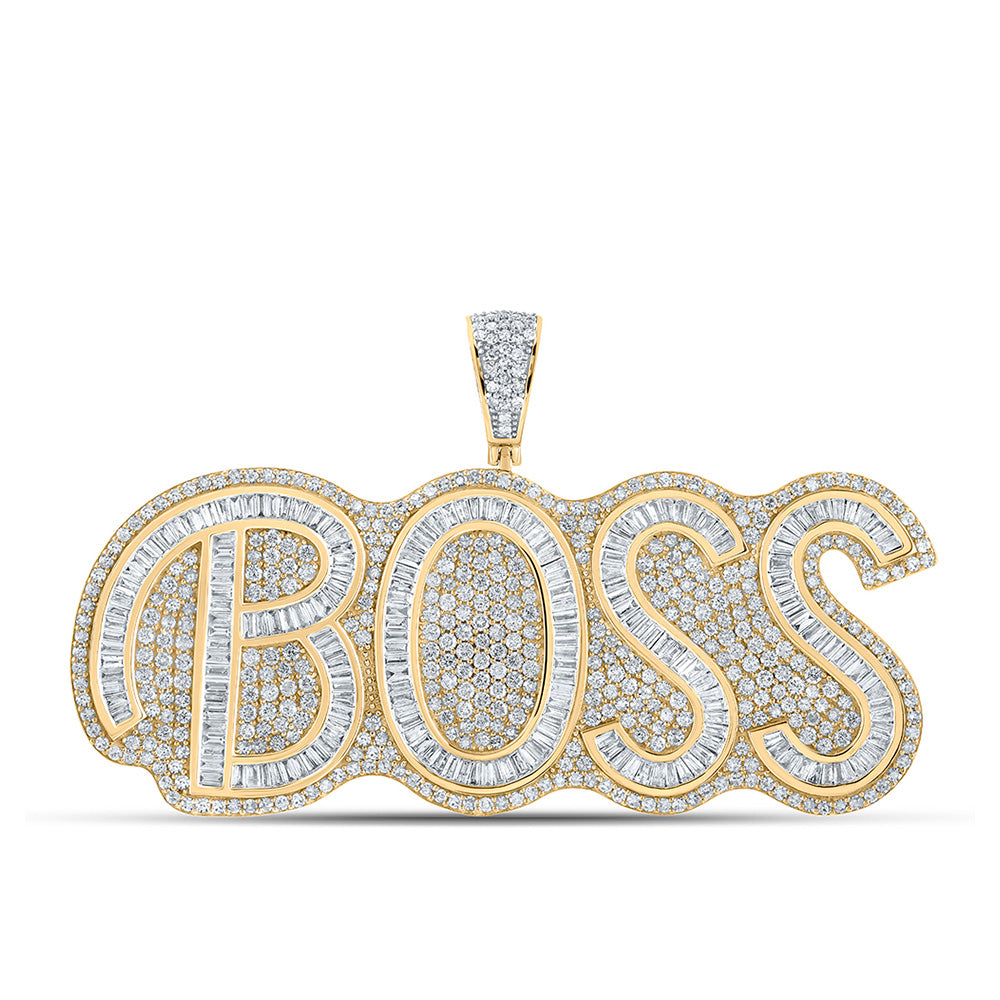 10kt Two-tone Gold Mens Baguette Diamond BOSS Phrase Charm Pendant 6-3/4 Cttw
