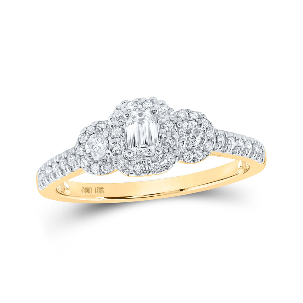 10kt Yellow Gold Emerald Diamond 3-stone Bridal Wedding Engagement Ring 1/2 Cttw