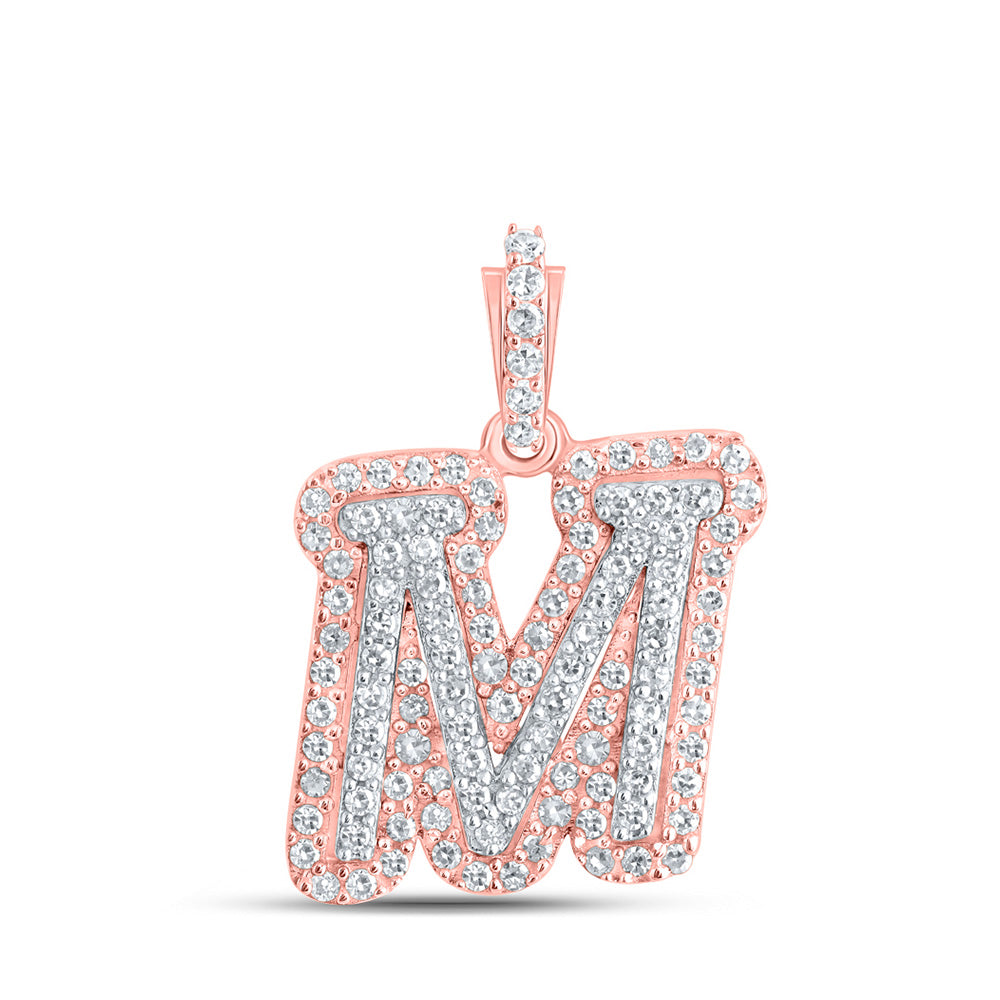 10kt Rose Gold Womens Round Diamond M Initial Letter Pendant 1/4 Cttw