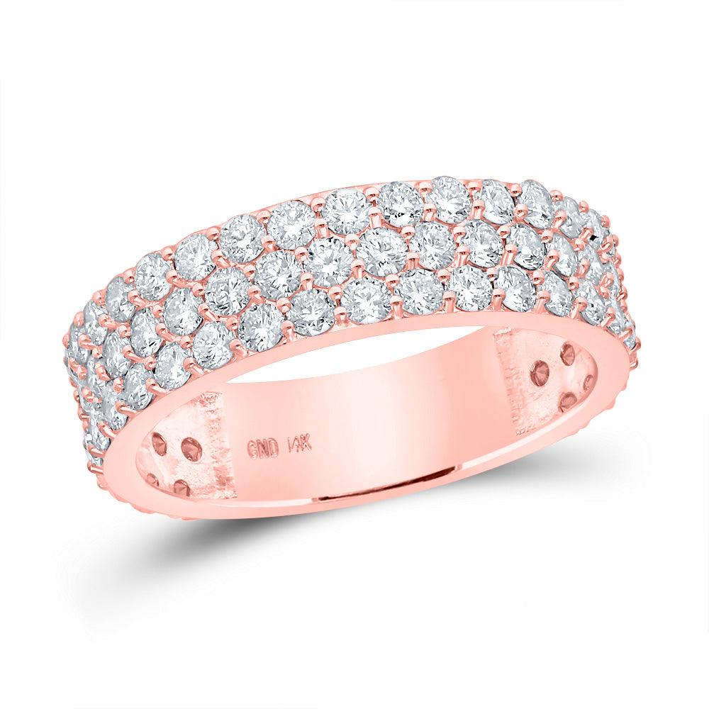 14kt Rose Gold Mens Round Diamond Pave 3-Row Band Ring 2-7/8 Cttw