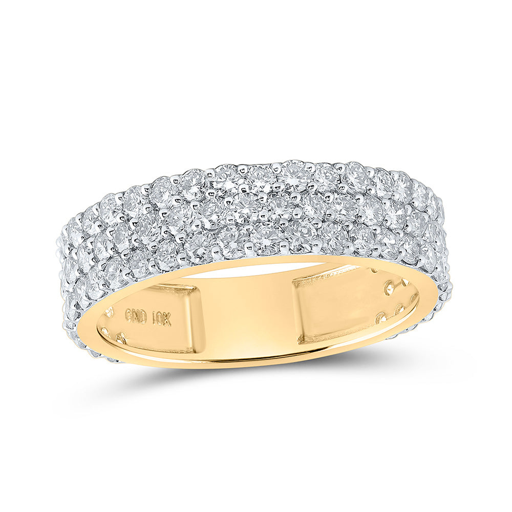 10kt Yellow Gold Mens Round Diamond 3-Row Pave Band Ring 2-5/8 Cttw