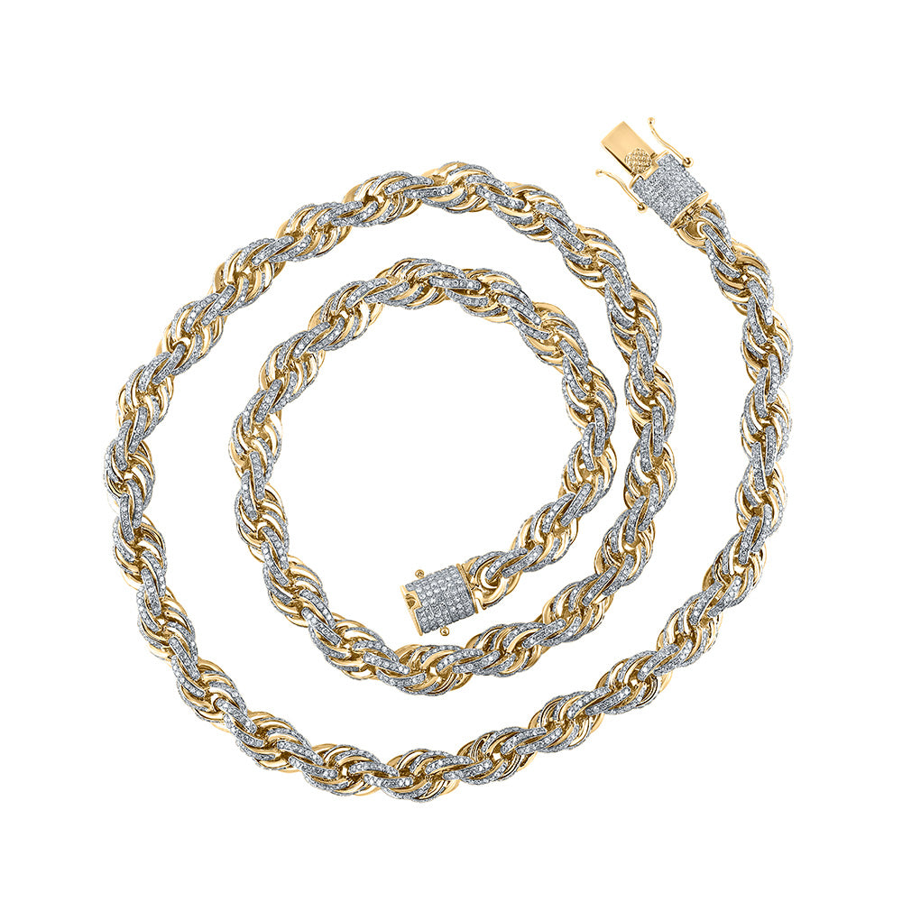 Gold 20-inch Rope Chain Necklace 16-1/5 Cttw Round Natural Diamond Men