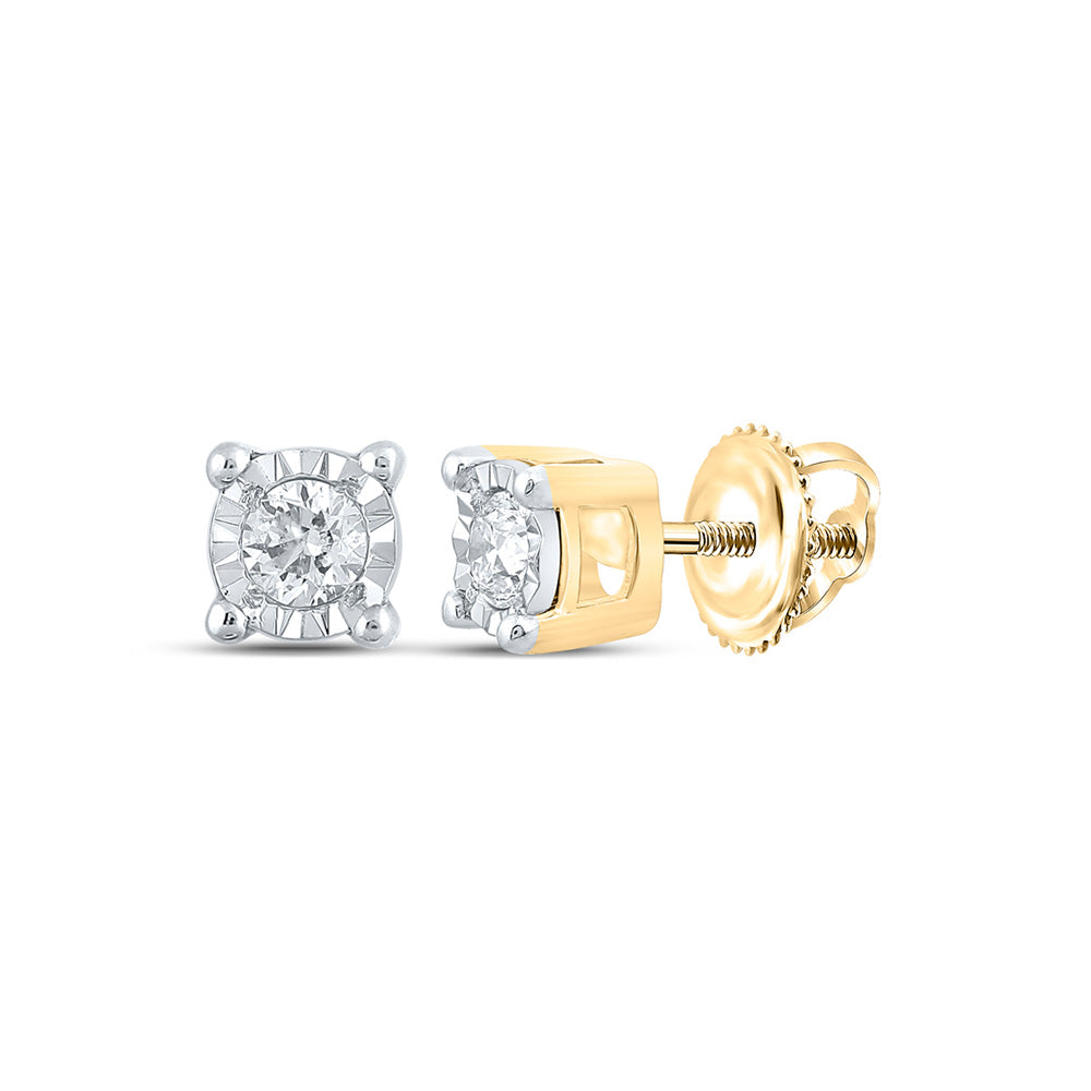 14kt Yellow Gold Round Diamond Stud Earrings 1/5 Cttw