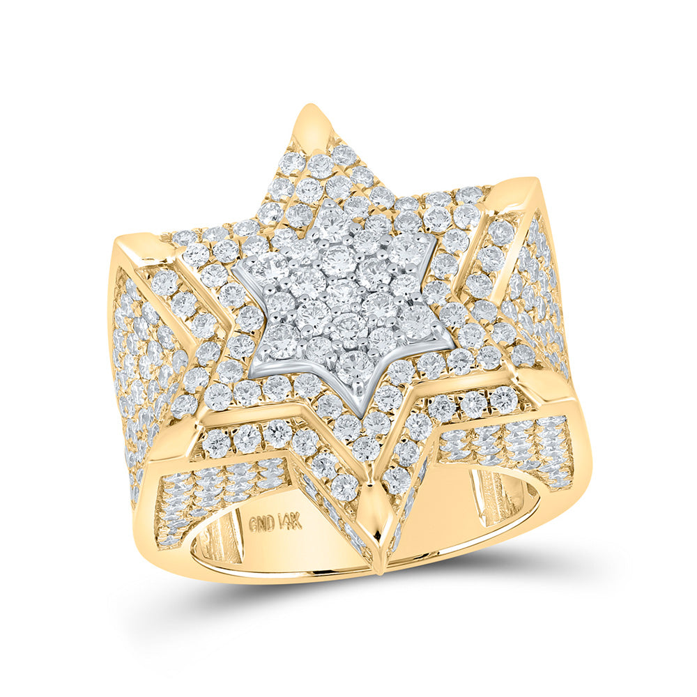 14kt Two-tone Gold Mens Round Diamond Magen David Star Ring 5 Cttw