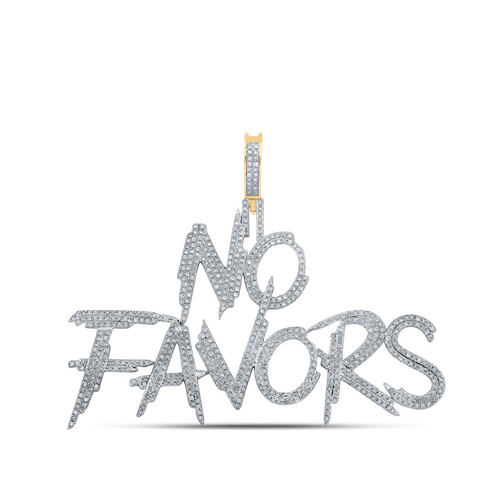 14kt Yellow Gold Mens Round Diamond No Favors Phrase Charm Pendant 1-1/2 Cttw