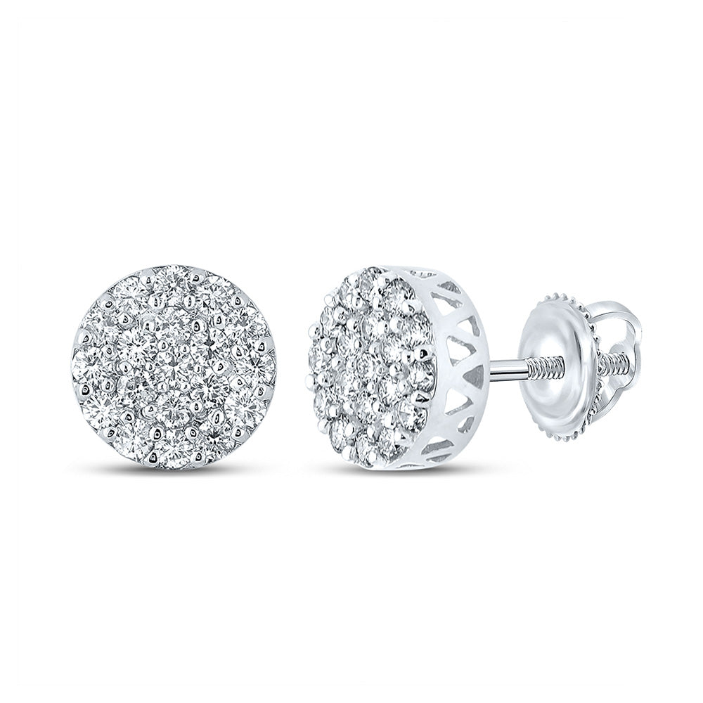 14kt White Gold Round Diamond Cluster Earrings 5/8 Cttw