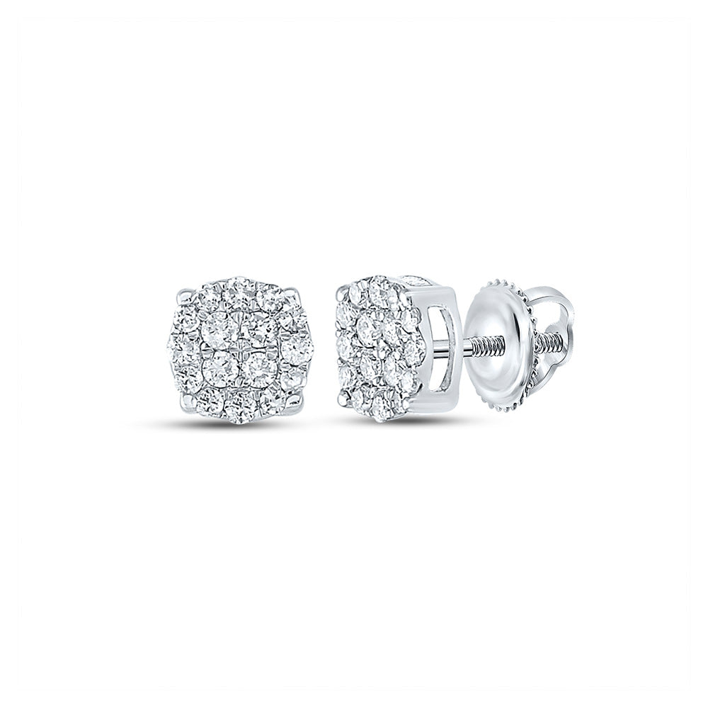14kt White Gold Round Diamond Cluster Earrings 1/4 Cttw