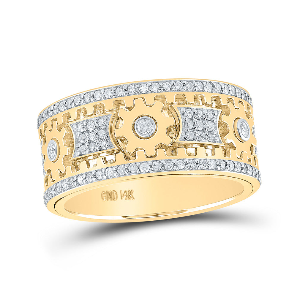 Gold Cog Band Ring 1-1/2 Cttw Natural Round Diamond Mens (11.24 grams)