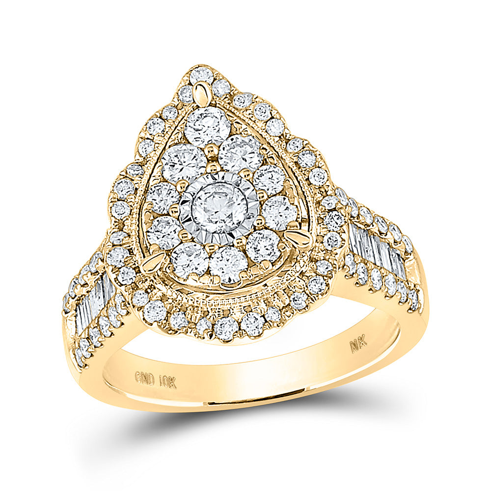 Gold Teardrop Bridal Wedding Engagement Ring 1-5/8 Cttw Round Natural Diamond Womens (6.56 grams)