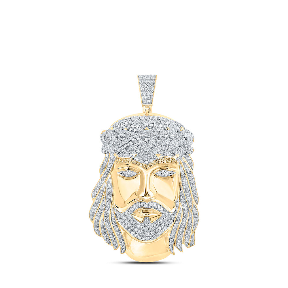 10kt Yellow Gold Mens Round Diamond Jesus Charm Pendant 2-1/4 Cttw