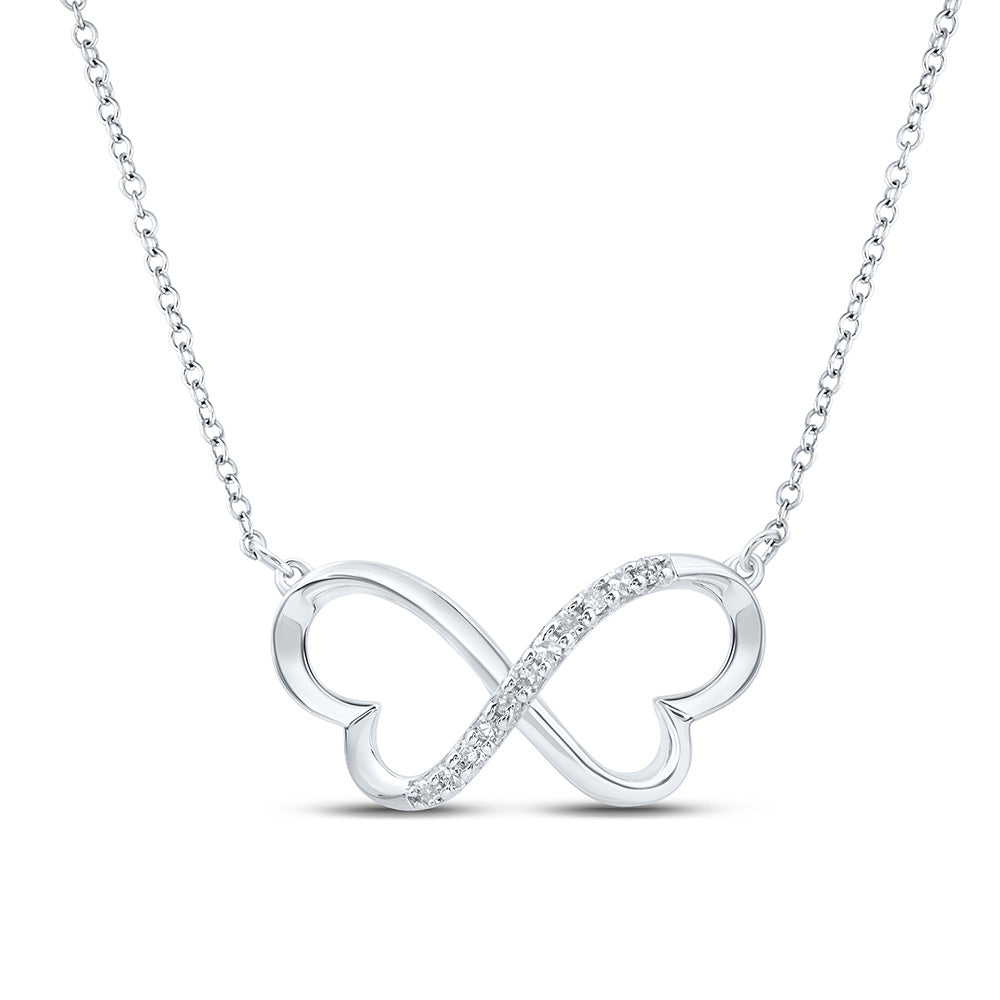 Sterling Silver 18-inch Infinity Heart Necklace 1/12 Cttw Round Natural Diamond Womens (0.89 grams)