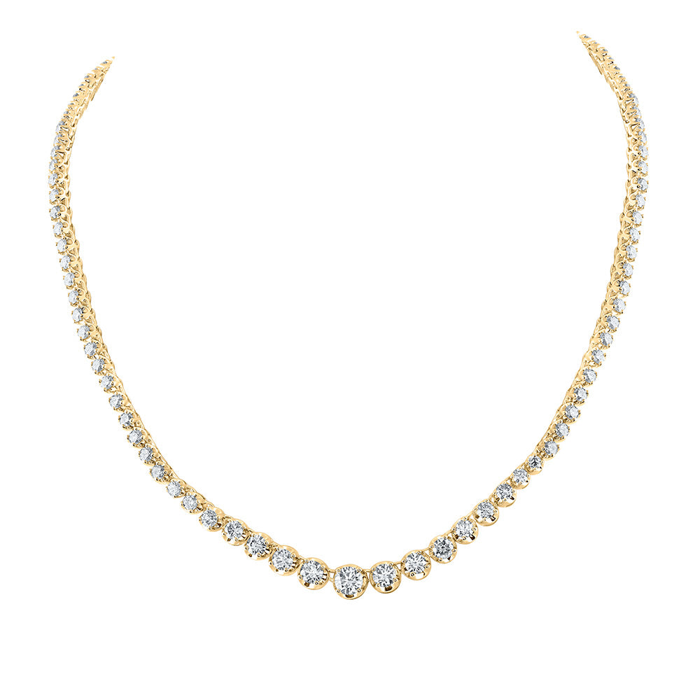 Gold Graduated Tennis Necklace 7-7/8 Cttw Round Natural Diamond Womens (22.16 grams)