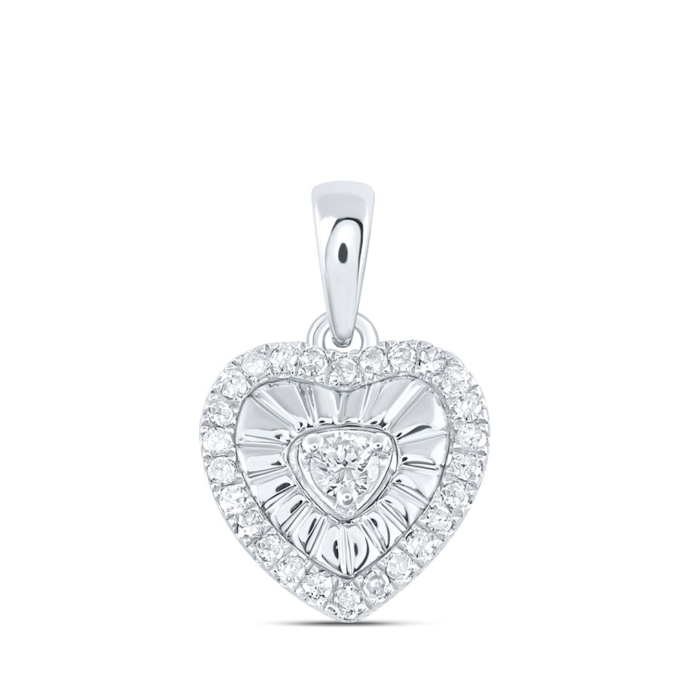 Sterling Silver Heart Pendant 1/8 Cttw Round Natural Diamond Womens (1.03 grams)