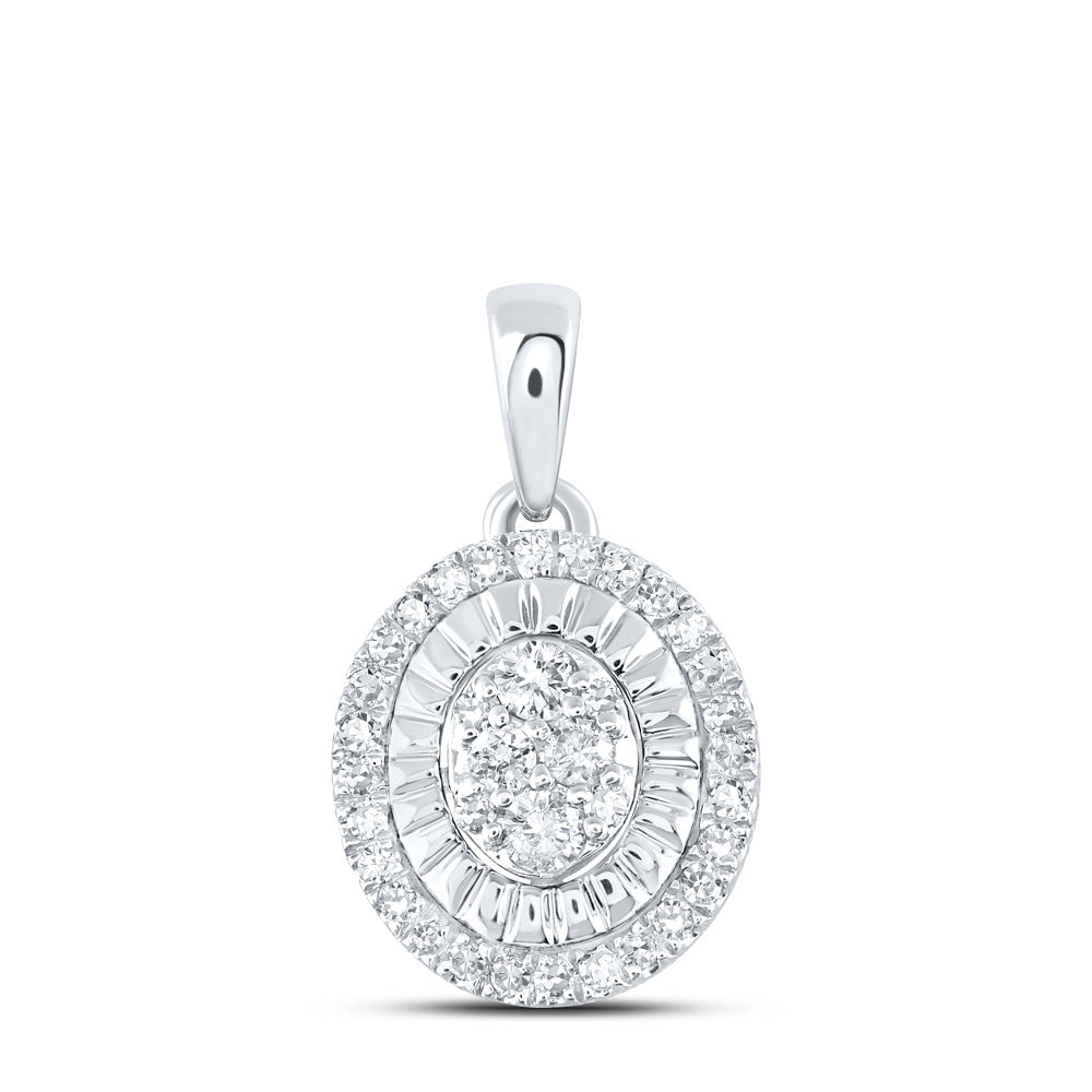 Sterling Silver Oval Pendant 1/5 Cttw Round Natural Diamond Womens (1.29 grams)