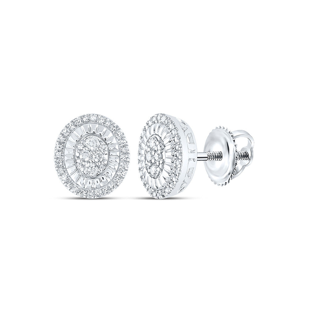 Sterling Silver Oval Earrings 1/3 Cttw Round Natural Diamond Womens (1.7 grams)