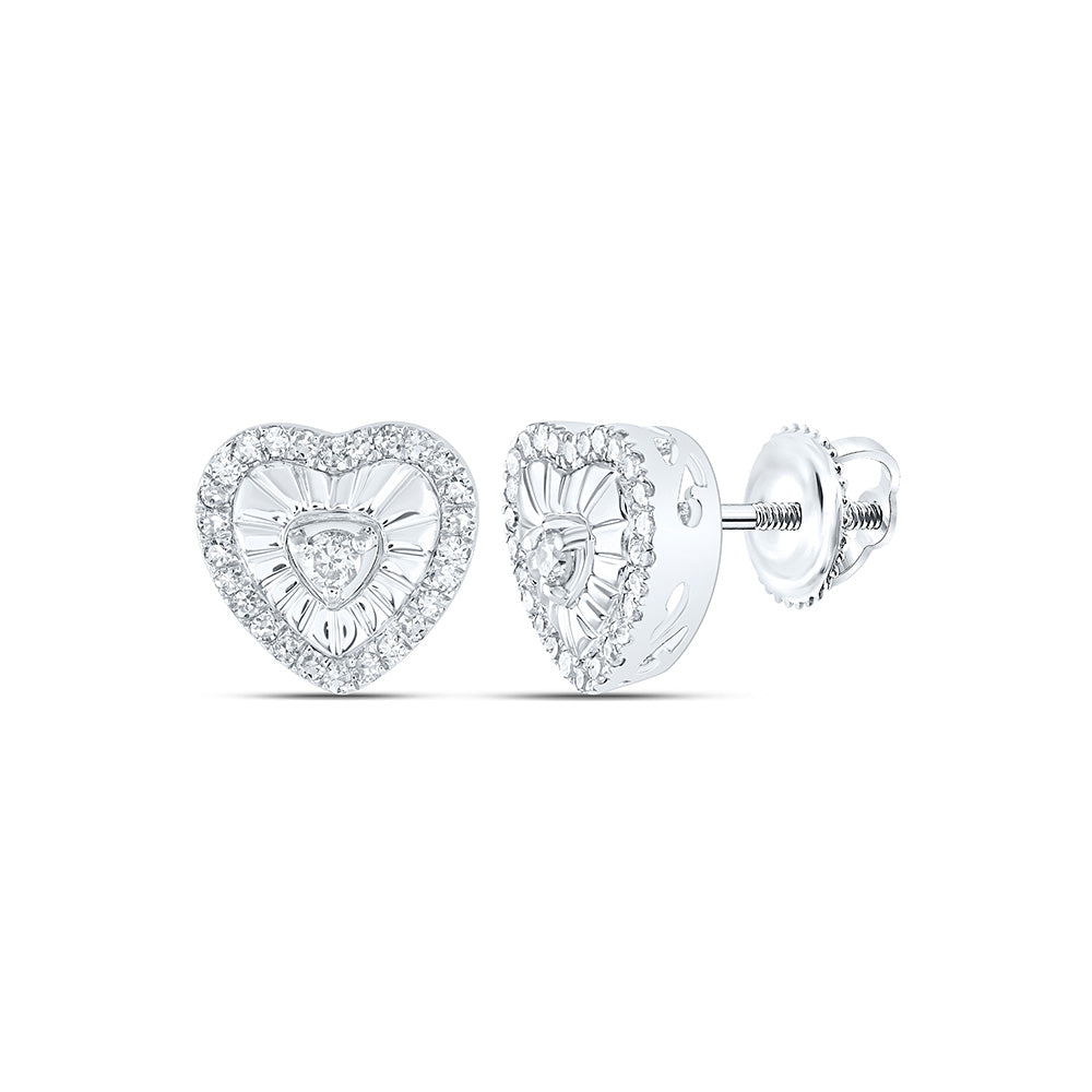 Sterling Silver Heart Earrings 1/4 Cttw Round Natural Diamond Womens (1.59 grams)