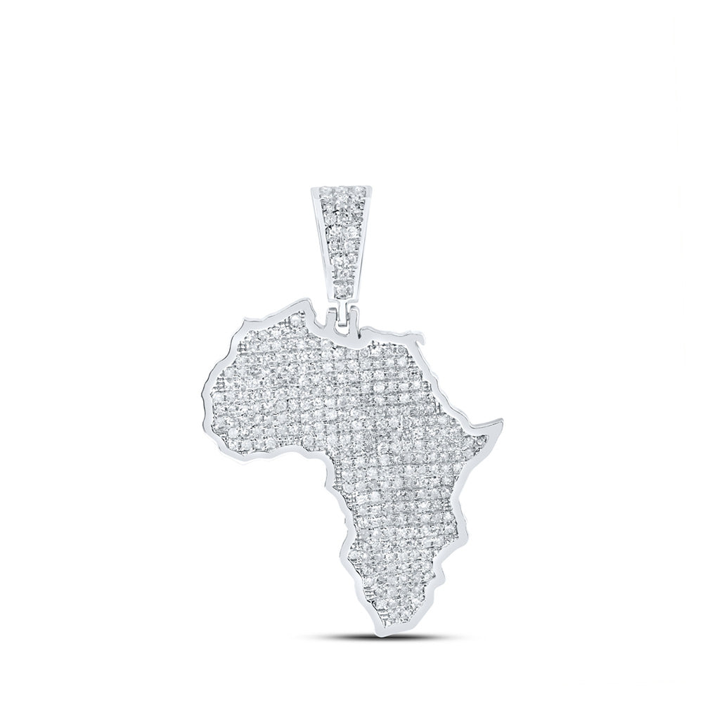 Sterling Silver Africa Charm Pendant 1 Cttw Round Natural Diamond Mens (3.99 grams)