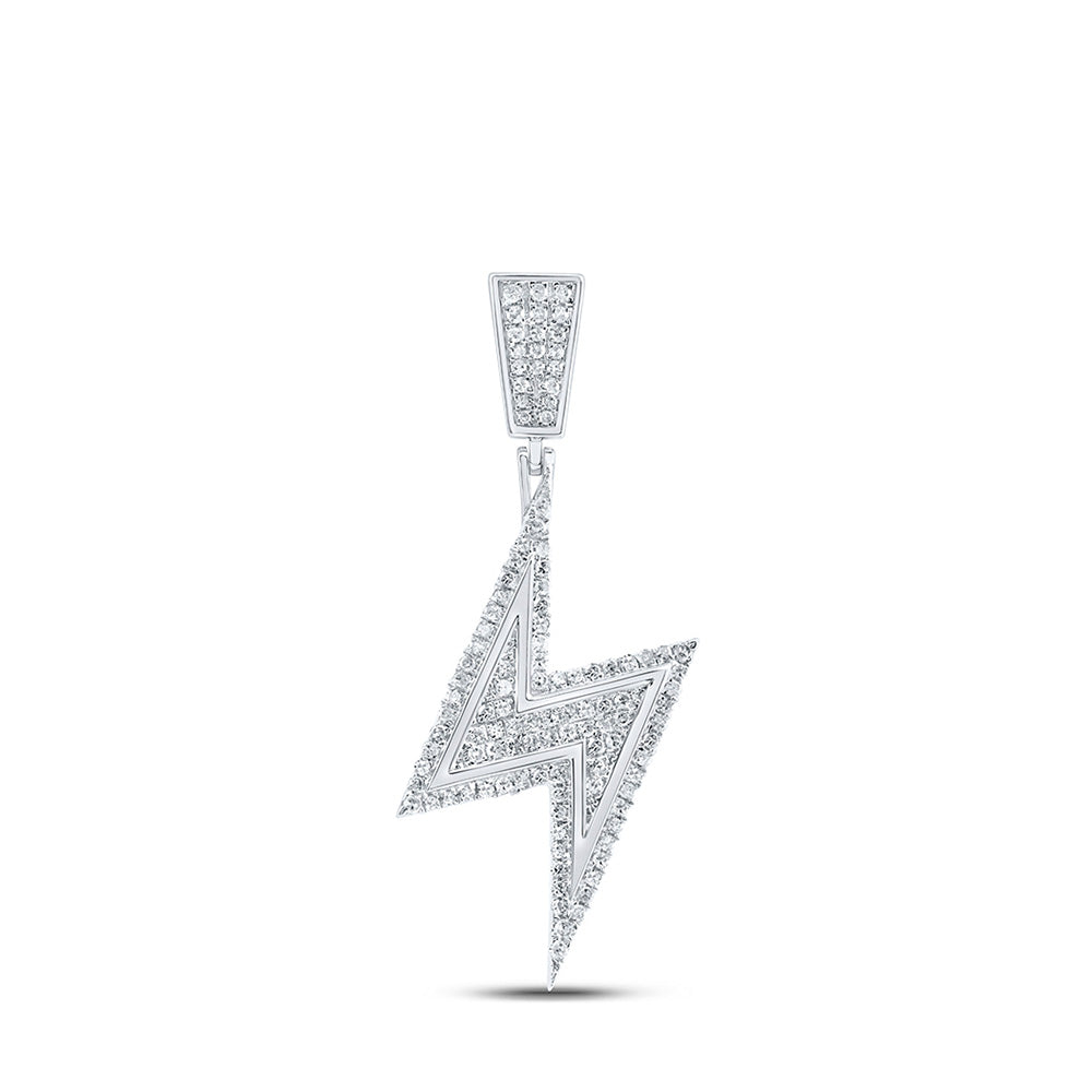 Sterling Silver Lightning Bolt Fashion Pendant 1/2 Cttw Round Natural Diamond Womens (2.93 grams)