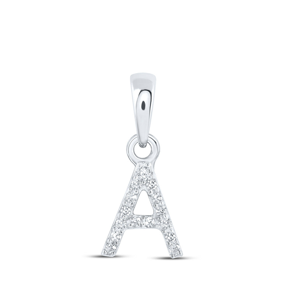 10kt White Gold Womens Round Diamond A Initial Letter Pendant .03 Cttw