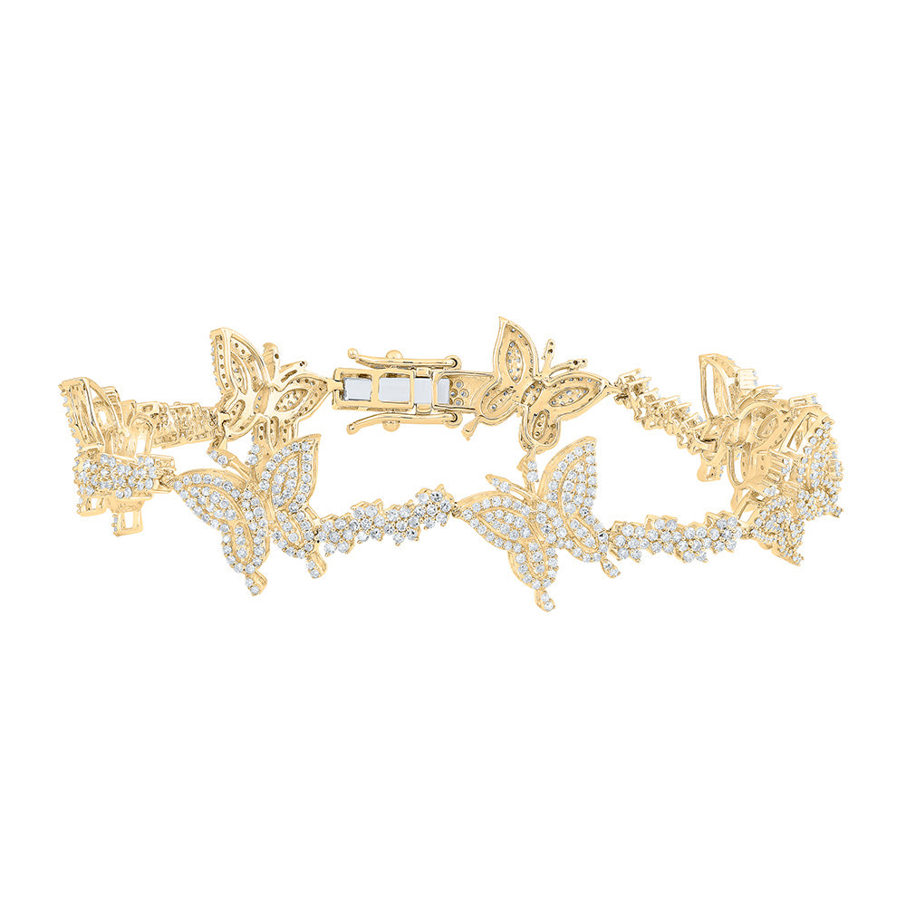 Gold Butterfly Fashion Bracelet 2-5/8 Cttw Natural Round Diamond Womens (11.95 grams)