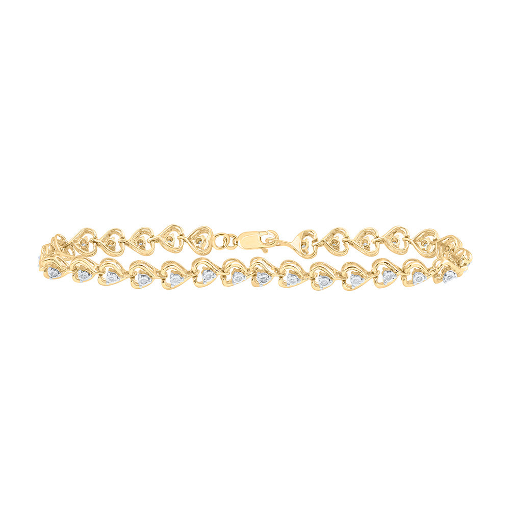 10kt Yellow Gold Womens Round Diamond Heart Bracelet 1/4 Cttw