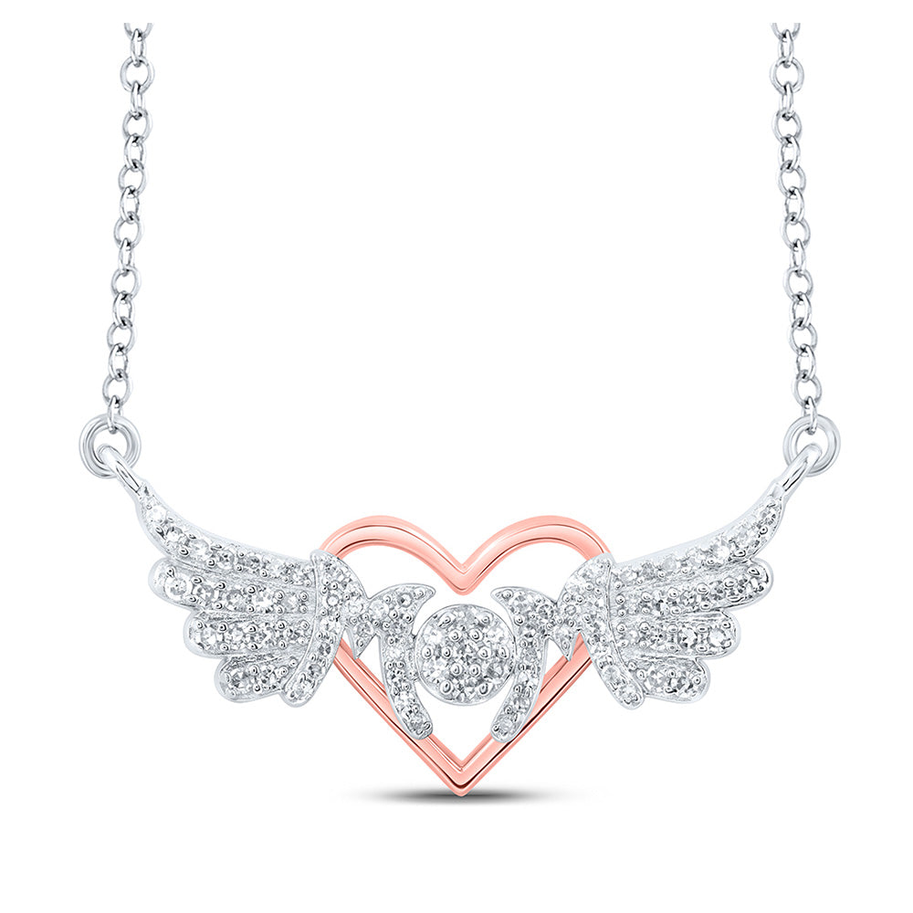 Sterling Silver 18-inch Heart Wing Mom Necklace 1/5 Cttw Round Natural Diamond Womens (2.52 grams)