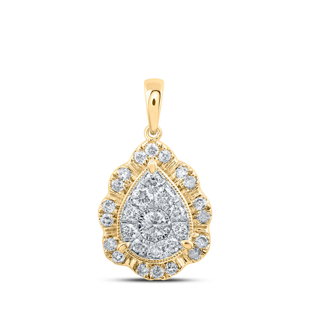 10kt Yellow Gold Womens Round Diamond Teardrop Pendant 1/2 Cttw