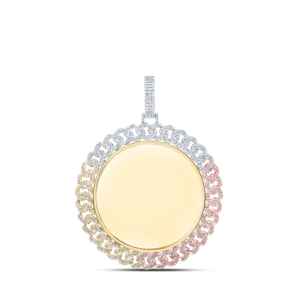 Gold Memory Circle Charm Pendant 2 Cttw Round Natural Diamond Mens (27.45 grams)