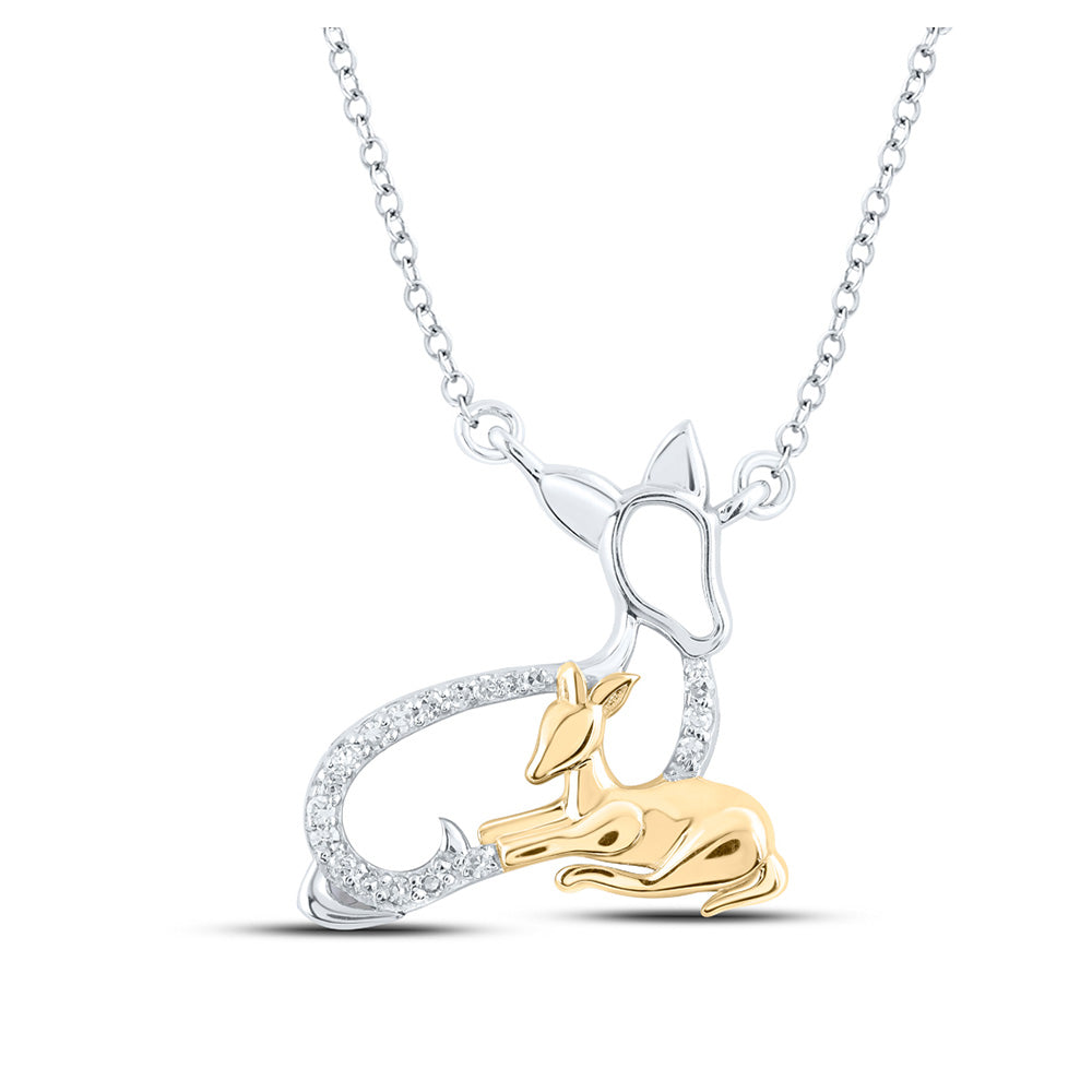 Sterling Silver Deer Fawn Fashion Necklace 1/12 Cttw Round Natural Diamond Womens