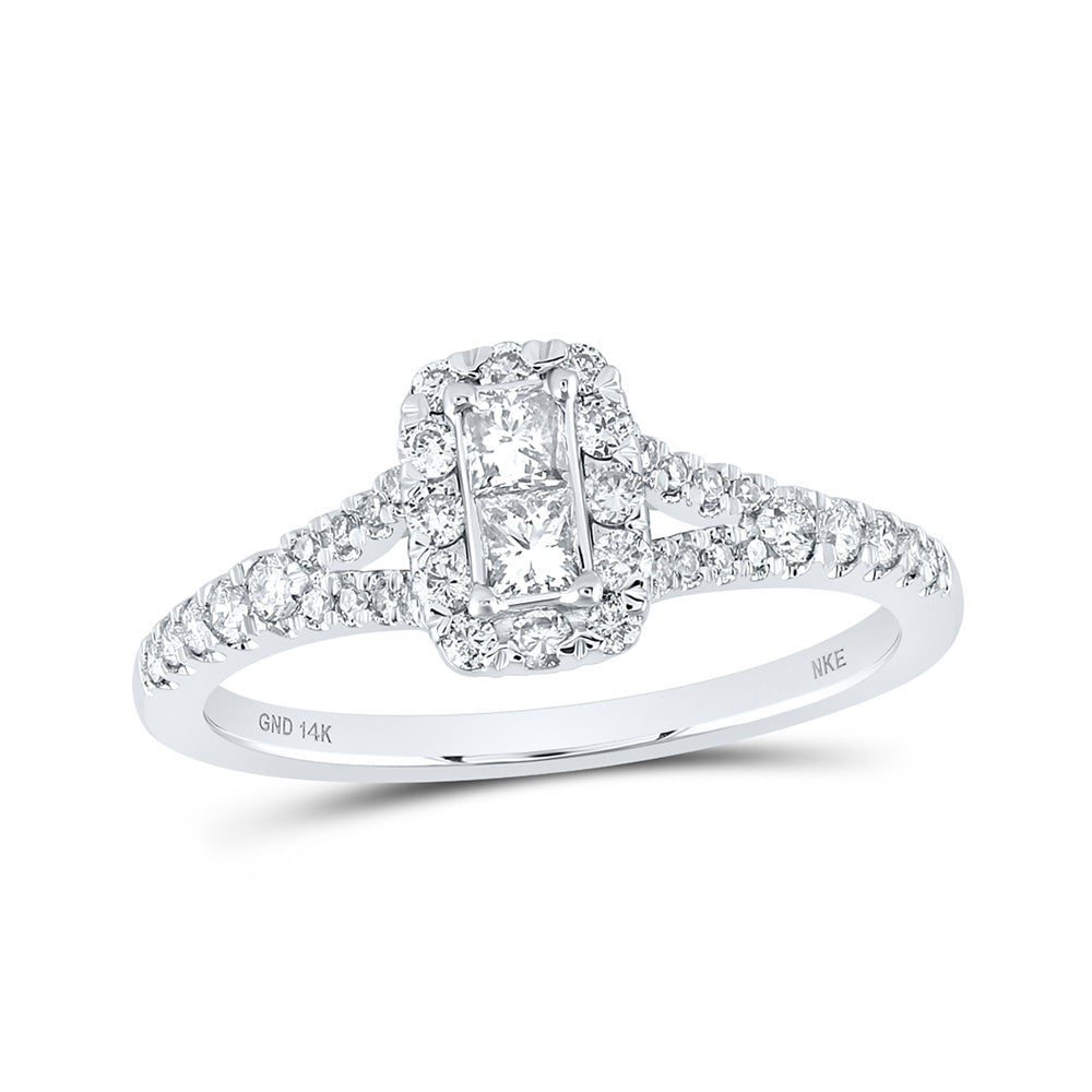 14kt White Gold Womens Princess Diamond 2-stone Ring 1/2 Cttw