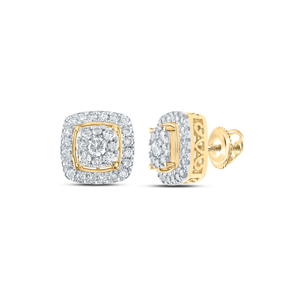 14k Yellow Gold Natural Diamond Square Stud Earrings