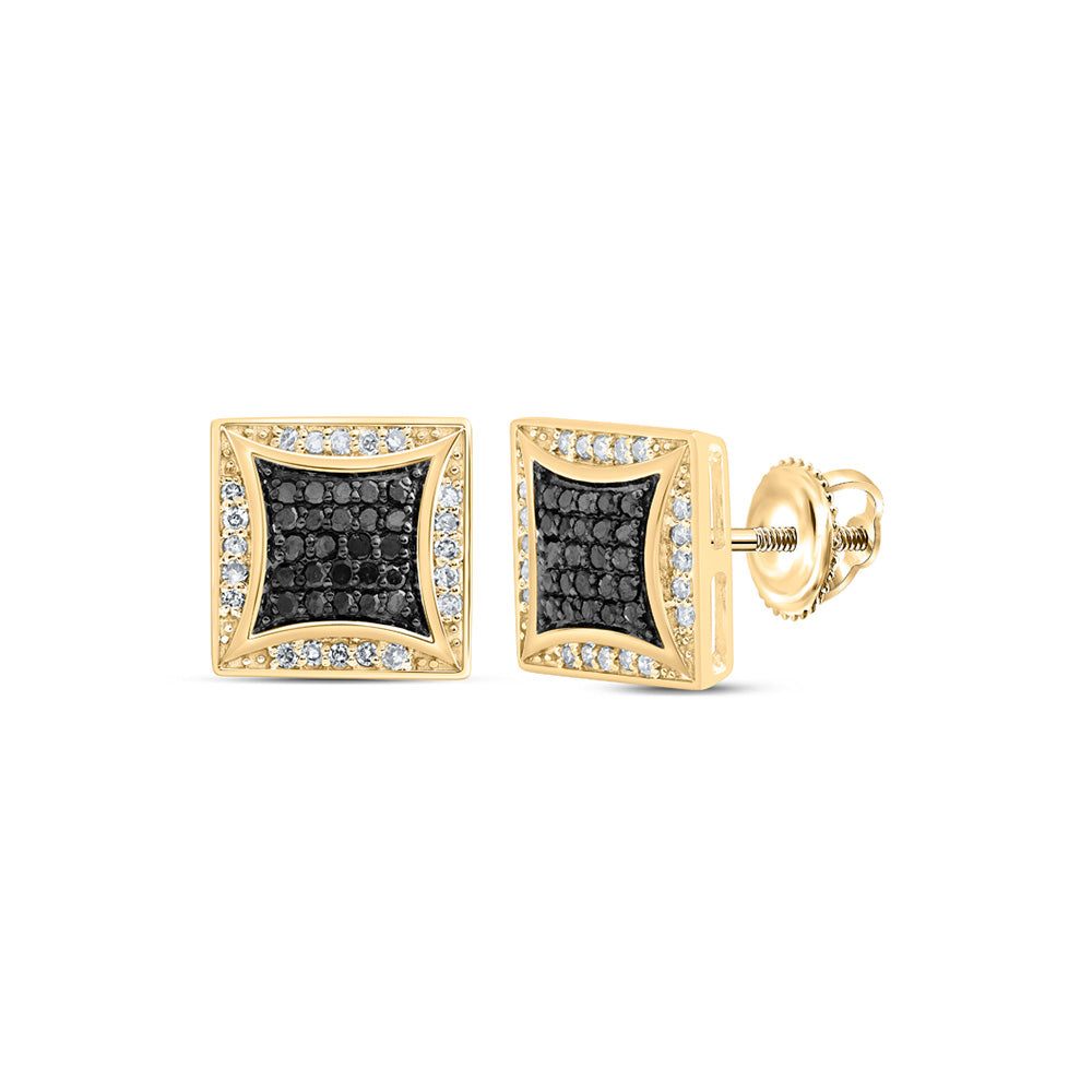 10kt Yellow Gold Round Black Color Treated Diamond Square Earrings 1/3 Cttw