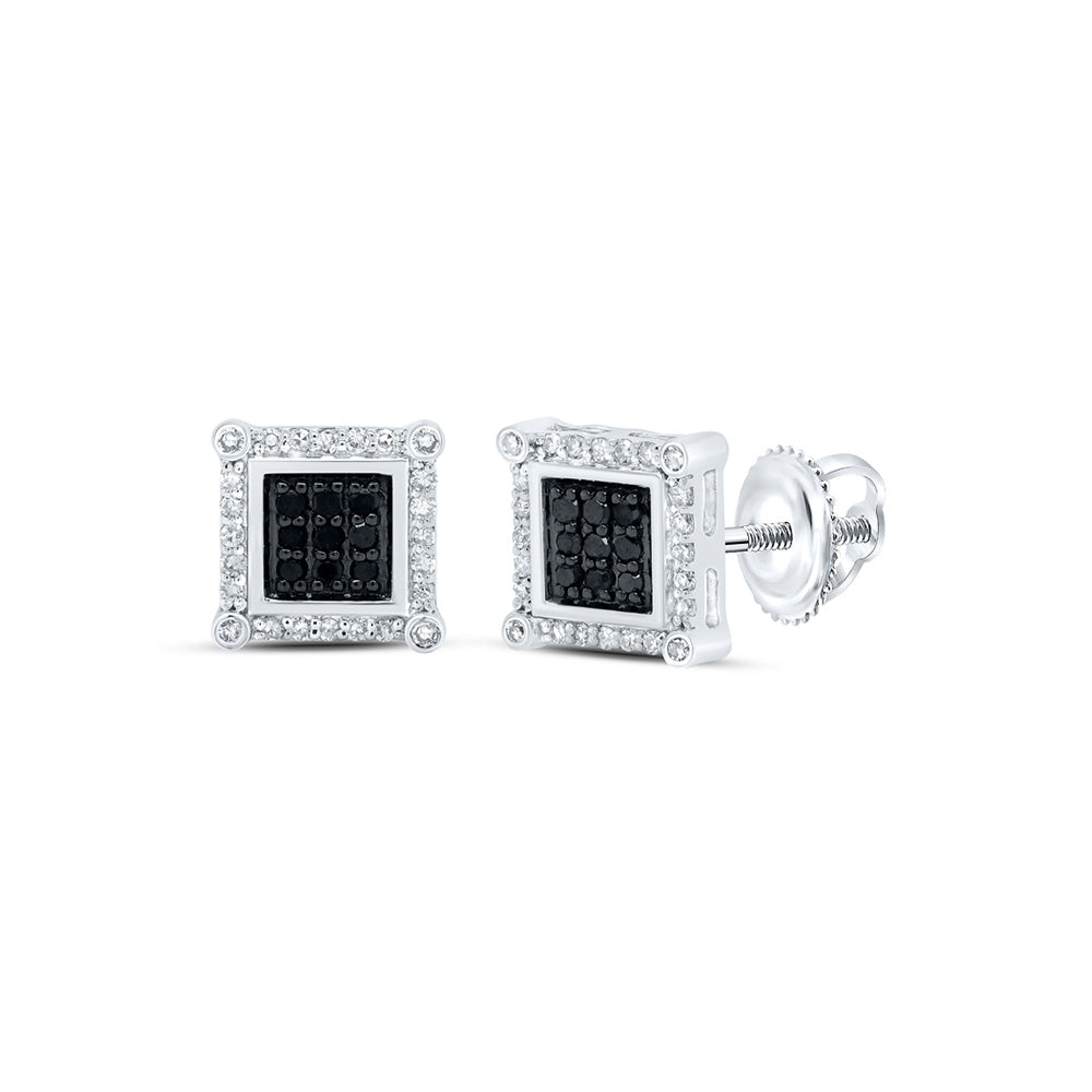 10kt White Gold Round Black Color Enhanced Diamond Square Earrings 1/4 Cttw