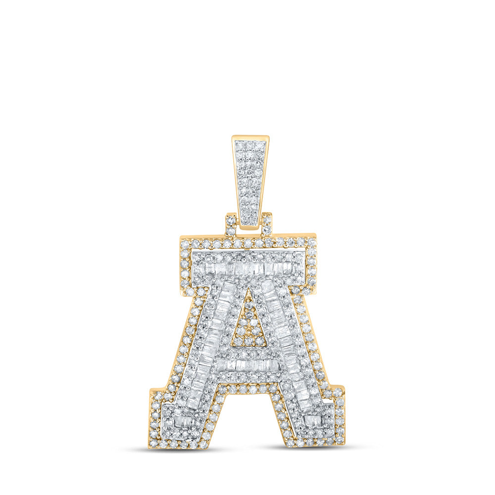 10kt Yellow Gold Mens Round Diamond A Initial Letter Charm Pendant 7/8 Cttw