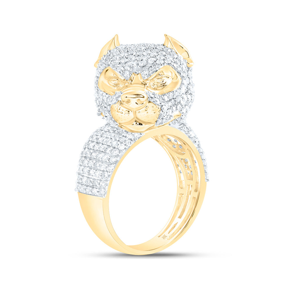 Gold Dog Head Cluster Ring 4 Cttw Natural Round Diamond Mens (10.86 grams)