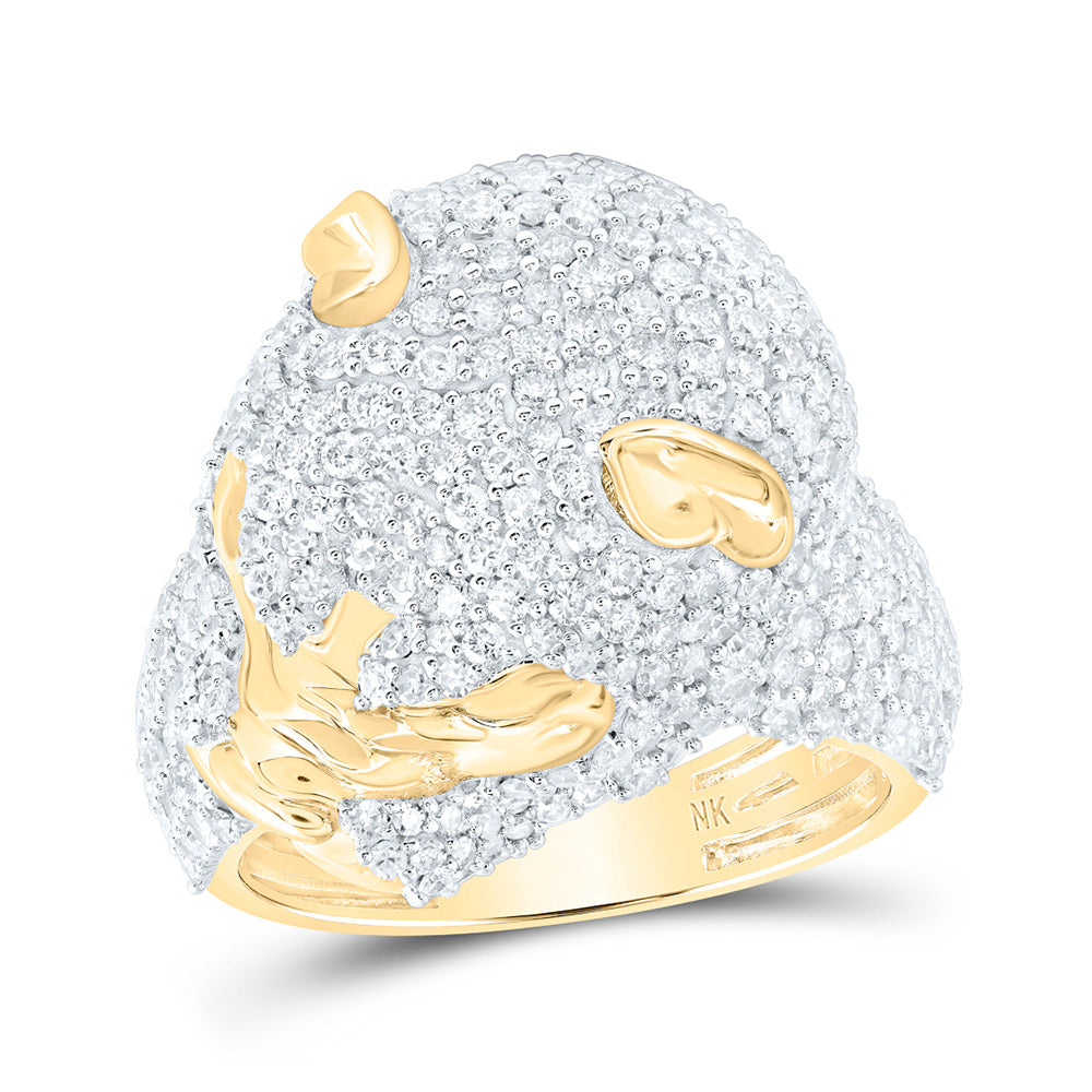 Gold Dog Head Cluster Ring 4 Cttw Natural Round Diamond Mens (10.86 grams)