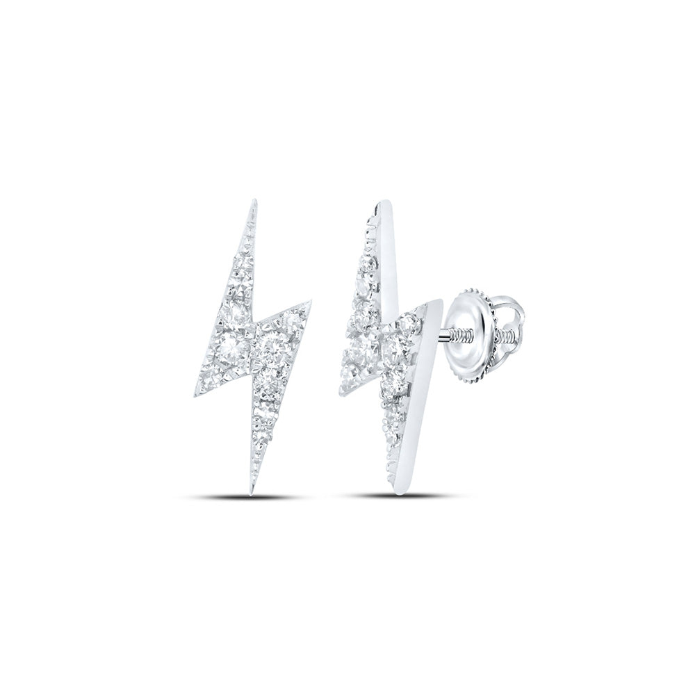 10kt White Gold Round Diamond Bolt Lightning Stud Earrings 1/6 Cttw