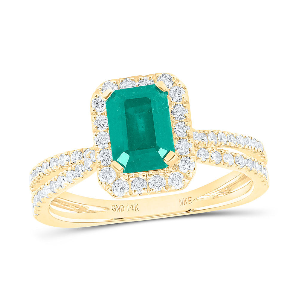 14kt Yellow Gold Womens Emerald Emerald Diamond Fashion Ring 1-1/2 Cttw