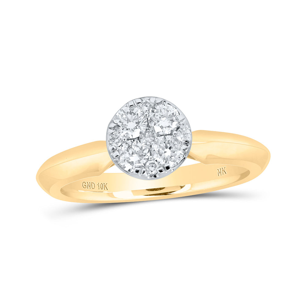10kt Yellow Gold Womens Round Diamond Cluster Ring 1/2 Cttw