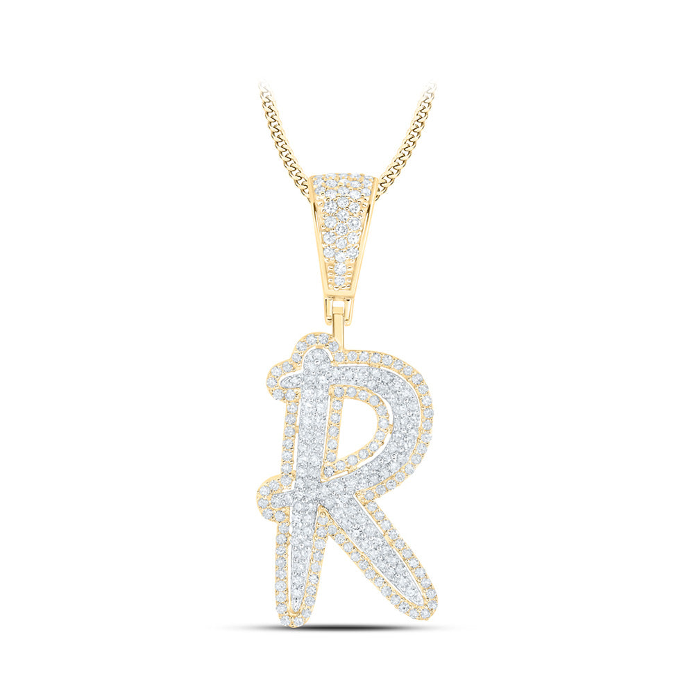 10kt Two-tone Gold Mens Round Diamond R Initial Letter Charm Pendant 3/4 Cttw
