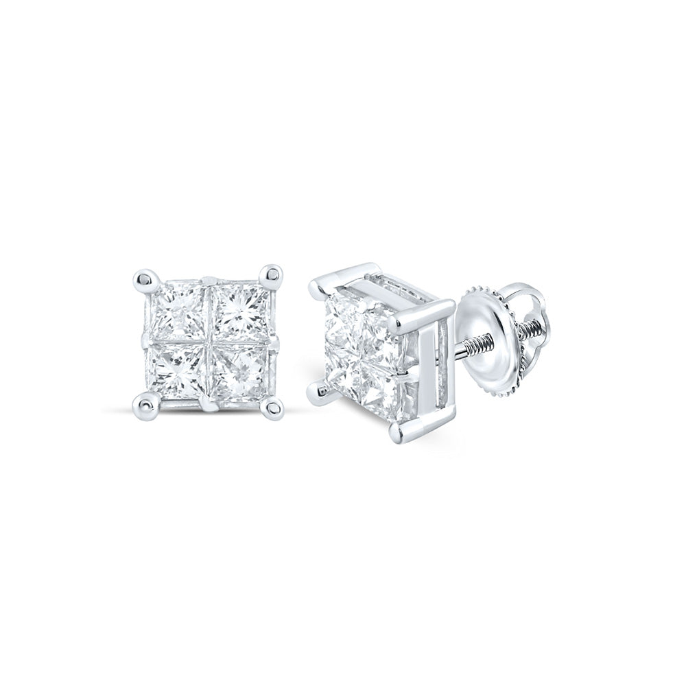 14kt White Gold Womens Princess Diamond Square Earrings 1 Cttw