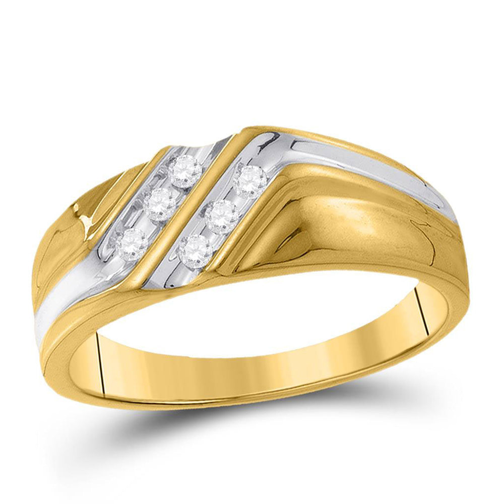 Gold Band Wedding Ring 1/8 Cttw Round Natural Diamond Mens (3.39 grams)