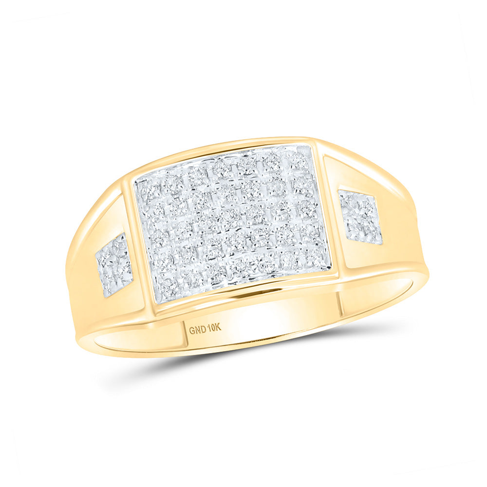 10kt Yellow Gold Mens Round Prong-set Diamond Square Cluster Ring 1/4 Cttw