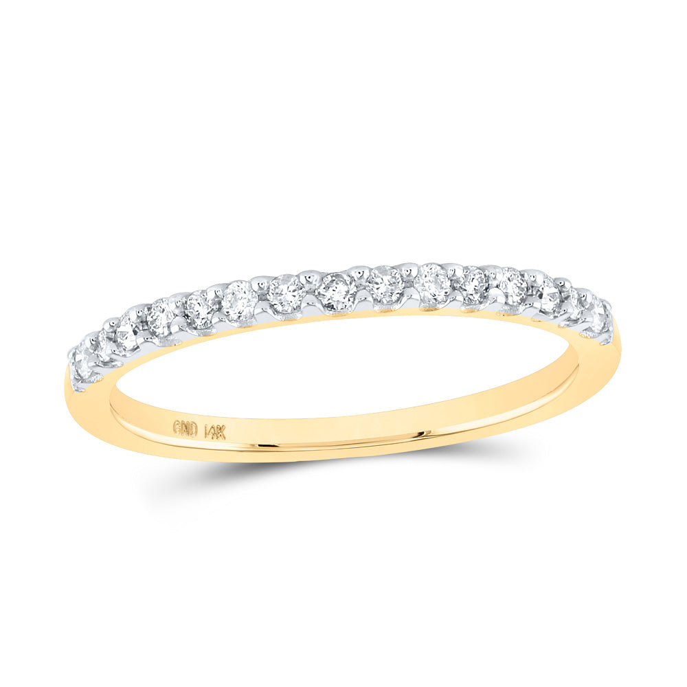 14kt Yellow Gold Womens Round Diamond Wedding Single Row Band 1/6 Cttw